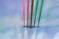 Frecce Tricolore, acrobatic air force patrol of the Italian air force, evolutions with Italian tricolor smoke trails