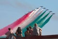 Frecce Tricolore, Three-Colored Arrows in Ladispoli, Italy Royalty Free Stock Photo