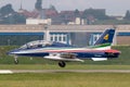 Frecce Tricolori formation display team of the Italian Air Force Aeronautica Militare Italiana flying Aermacchi MB-339PAN aircra Royalty Free Stock Photo