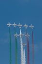 Frecce Tricolori formation display team of the Italian Air Force Aeronautica Militare Italiana flying Aermacchi MB-339PAN aircra