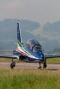 Frecce Tricolori formation display team of the Italian Air Force Aeronautica Militare Italiana flying Aermacchi MB-339PAN aircra Royalty Free Stock Photo