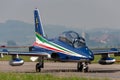 Frecce Tricolori formation display team of the Italian Air Force Aeronautica Militare Italiana flying Aermacchi MB-339PAN aircra