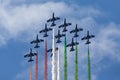 Frecce Tricolori formation display team of the Italian Air Force Aeronautica Militare Italiana flying Aermacchi MB-339PAN aircra