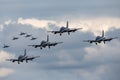 Frecce Tricolori formation display team of the Italian Air Force Aeronautica Militare Italiana flying Aermacchi MB-339PAN aircra