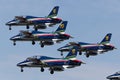 Frecce Tricolori formation display team of the Italian Air Force Aeronautica Militare Italiana flying Aermacchi MB-339PAN aircra Royalty Free Stock Photo