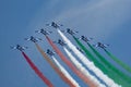 Frecce Tricolori formation display team of the Italian Air Force Aeronautica Militare Italiana flying Aermacchi MB-339PAN aircra