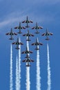 Frecce Tricolori formation display team of the Italian Air Force Aeronautica Militare Italiana flying Aermacchi MB-339PAN aircra