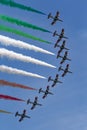 Frecce Tricolori formation display team of the Italian Air Force Aeronautica Militare Italiana flying Aermacchi MB-339PAN aircra Royalty Free Stock Photo