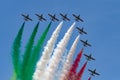 Frecce Tricolori formation display team of the Italian Air Force Aeronautica Militare Italiana flying Aermacchi MB-339PAN Royalty Free Stock Photo