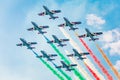 Frecce Tricolori Tricolour Arrows at Pisa Airshow, Italian National Acrobatic Royalty Free Stock Photo