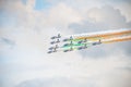 Frecce Tricolori, 313ÃÂ° Gruppo Addestramento Acrobatico, performing at Gothenburg Aero Show.. Royalty Free Stock Photo