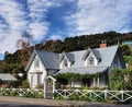 Frech style villa in Akaroa, Canterbury region of the South Island of New Zealand