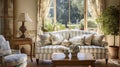 Frechn Country home interior living room, rural regions of France,light colors, rustic furniture, Toile-de-Jouy items