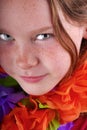 Freckle Faced Girl and Leis Royalty Free Stock Photo