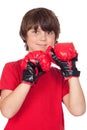 Freckled boy with boxing gloves Royalty Free Stock Photo