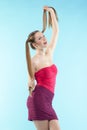 Freckled girl in red dress Royalty Free Stock Photo