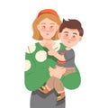 Freckled Mother Holding Little Son with Arms Vector Illustration