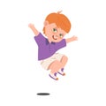 Freckled Red Haired Boy Jumping with Joy and Excitement Vector Illustration