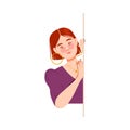 Freckled Woman Looking Out from Behind the Corner Vector Illustration