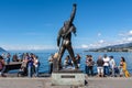 Freddie Mercury statue at Montreux waterfront promenade on Lake Geneva in Switzerland