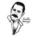 Freddie mercury vector cartoon illustration black and white