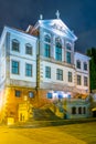 Frederic Chopin Museum at the Ostrogski Palace building during night in Warsaw, Poland...IMAGE