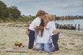 Fredericia, Denmark, September 2022: Sons kissing mom in Denmark