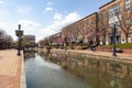 Day time spring view of the popular city park named Carroll Creek park in historic district of Frederick