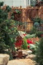 Greenhouse filled with a train display made of natural elements