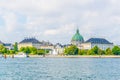 Frederik\'s Church known as The Marble Church and Amalienborg palace with the statue of King Frederick V in Copenhagen, Denmark Royalty Free Stock Photo