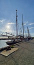 Frederikshavn, Denmark - may 20, 2020 : An old sailing ship moored on pier.