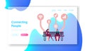 Free Apps Download Landing Page Template. Young People Characters Using Gadgets Sitting on Bench, Chatting