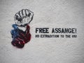 Free assange sign on white wall Royalty Free Stock Photo