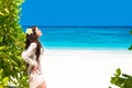 Free Beautiful Woman Enjoying Nature on tropical beach. Beauty G Royalty Free Stock Photo