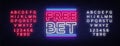 Free Bet Neon sign vector. Light banner, bright night neon sign on the topic of betting, gambling. Editing text neon