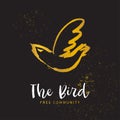 Free bird. Hand sketched bird logo. Gold cut silhouette on a black background. Hand drawn design elements. Vector illustration. Royalty Free Stock Photo