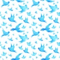 Free birds flying seamless pattern minimal watercolor painting