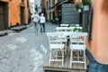 Free cafe table on European town street