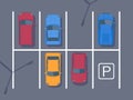 Free car parking lot with different car. Top view illustration. Flat style Royalty Free Stock Photo