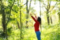 Free careless causual beauty girl hug embrace nature enjoy good time in forest park Royalty Free Stock Photo