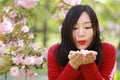 Free careless causual beauty girl with flowers in spring park enjoy free time Royalty Free Stock Photo