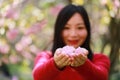 Free careless causual beauty girl with flowers in spring park enjoy free time Royalty Free Stock Photo