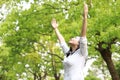 Free careless causual beauty girl woman hug nature enjoy relax time in forest summer park Royalty Free Stock Photo