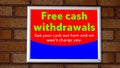 Free cash withdrawals sign. sign of a cash machine or ATM. Royalty Free Stock Photo