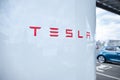 Free charging station, Tesla-Supercharger v4 Lounge, Power Charger ev in Europe, alternative energy, technology and innovation,