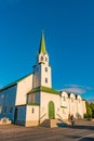 The Free Church, Frikirkjan in Reykjavik historical downtown at warm Summer sunset, Iceland Royalty Free Stock Photo