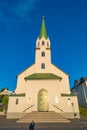 The Free Church, Frikirkjan in Reykjavik historical downtown at warm Summer sunset, Iceland Royalty Free Stock Photo