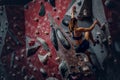 Free climber female bouldering indoors. Royalty Free Stock Photo