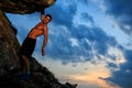 Free climber holding on the cliff Royalty Free Stock Photo