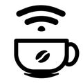 Free coffee and wi-fi. An icon for a coffee shop with free Wi-Fi on a city map.